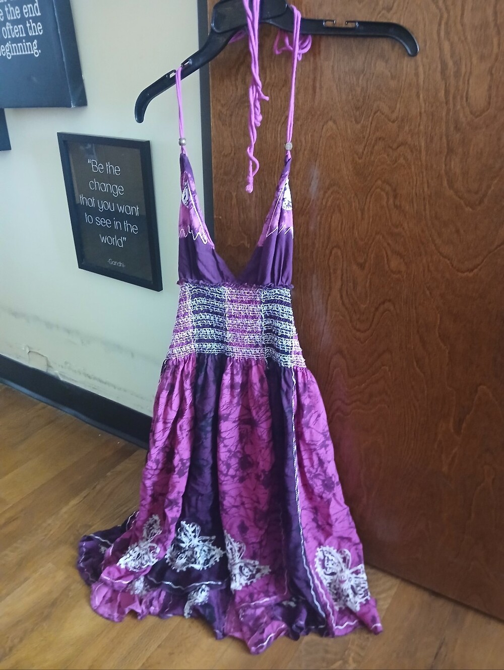 NWOT/ EARTHBOUND tye dye embroidered halter mini dress